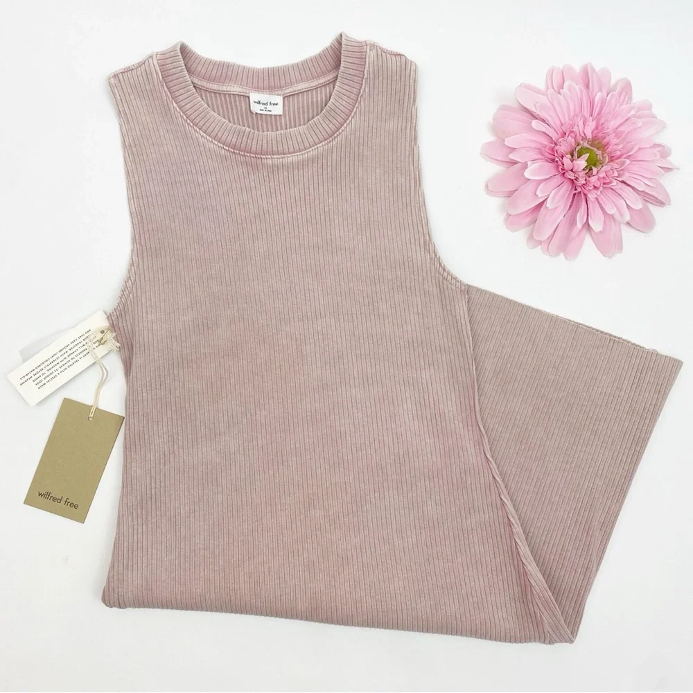 Wilfred Free X Aritzia Dunes Ribbed Crew Neck Mini Bodycon Dress Dawn Pink
